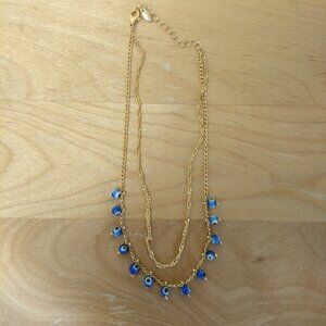 Xuping Two Double Strand Blue Bead Anklet Gold Tone Boho Vacation Resort Classic